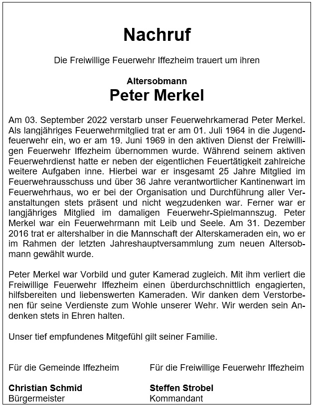 Nachruf Peter Merkel